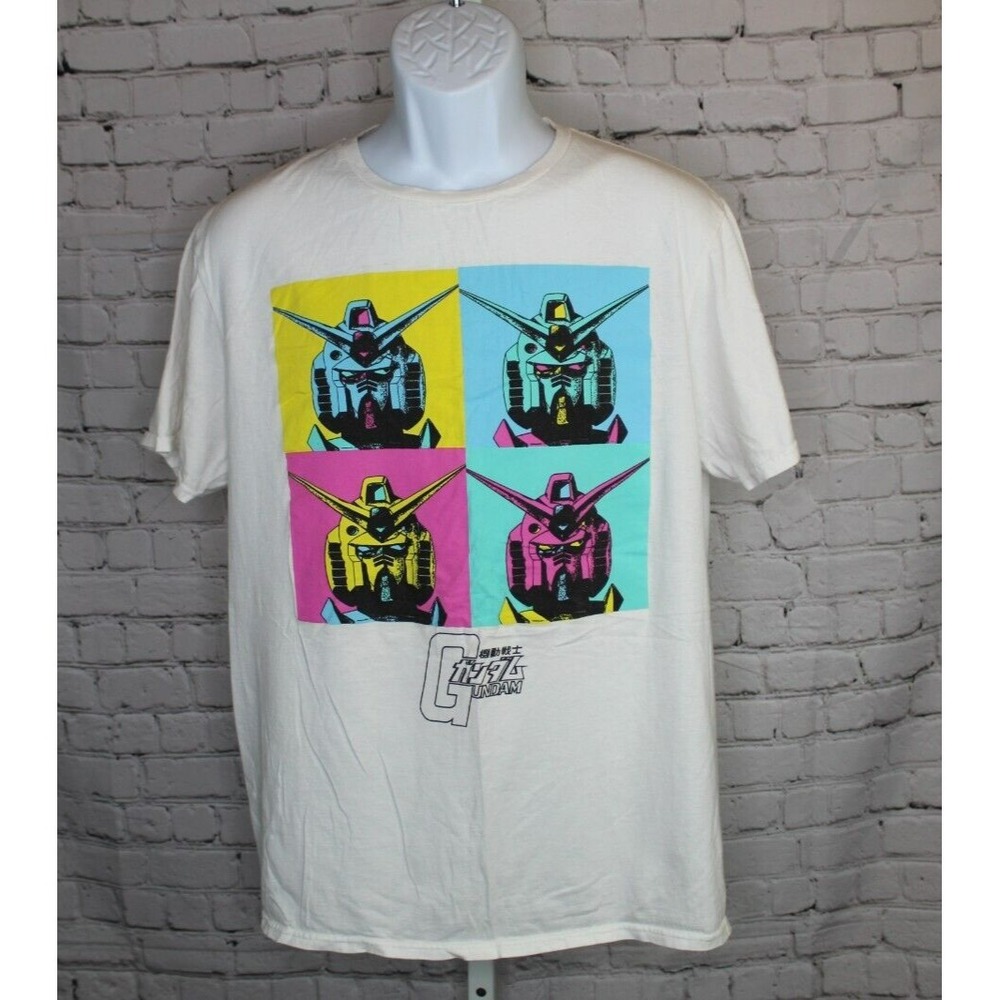 GUNDAM WING NEON FOUR SQUARE MENS SIZE L WHITE SHORT SLEEVE T SHIRT CRUNCHY ROLL